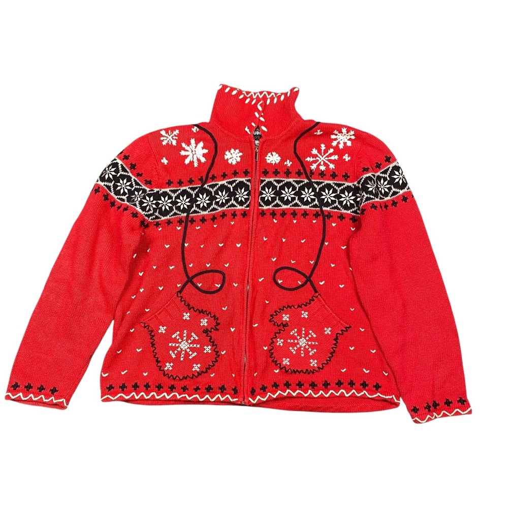 Vintage Studio Joy Women Christmas Sweater Fair Isle Snowflake Zip Up P/L‎ 685